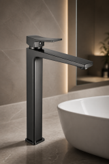 Antrasit Gri Yağmur Çanak Lavabo Bataryası Premium Antrasit Gri Çanak Lavabo Uyumlu Lavabo Armatürü