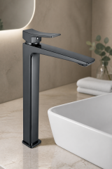 Antrasit Gri Yağmur Çanak Lavabo Bataryası Premium Antrasit Gri Çanak Lavabo Uyumlu Lavabo Armatürü