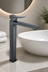 Antrasit Gri Yağmur Çanak Lavabo Bataryası Premium Antrasit Gri Çanak Lavabo Uyumlu Lavabo Armatürü
