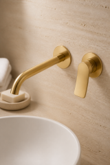 Mat Gold Ankastre Lavabo Bataryası Duvardan Lavabo Armatürü Valero Fırçalanmış Altın