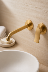 Mat Gold Ankastre Lavabo Bataryası Duvardan Lavabo Armatürü Valero Fırçalanmış Altın
