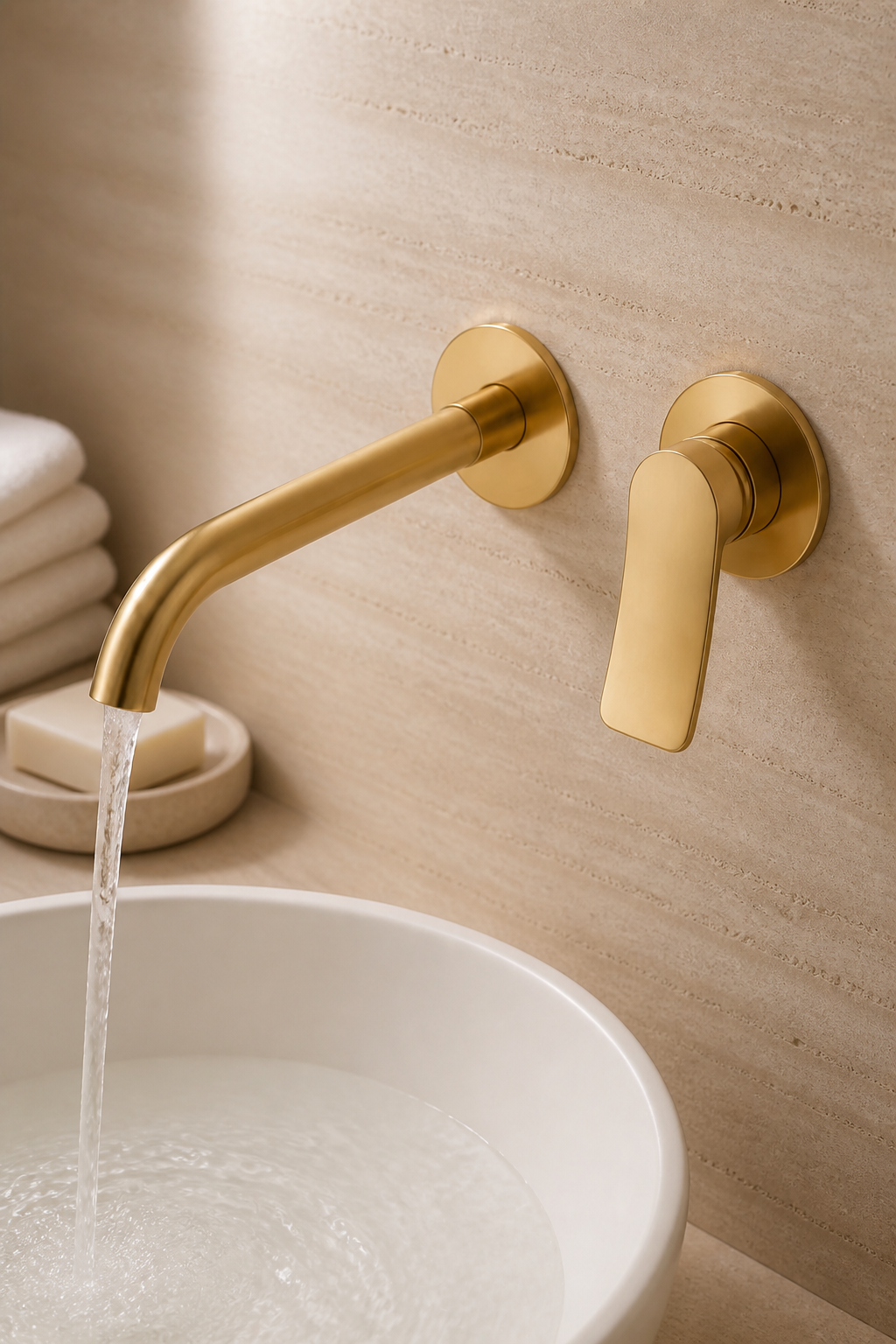 Mat Gold Ankastre Lavabo Bataryası Duvardan Lavabo Armatürü Valero Fırçalanmış Altın
