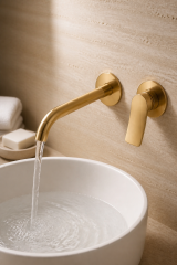 Mat Gold Ankastre Lavabo Bataryası Duvardan Lavabo Armatürü Valero Fırçalanmış Altın