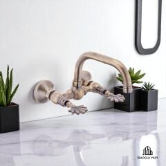 Antik Gold Musluk Vintage Özel Seri Batarya Döner Borulu Eskitme Gold