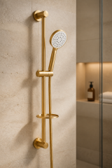 Mat Altın Duş Sistemi Vintage Tasarım Mat Gold Valero Sürgülü Duş Seti ve Alt Banyo Bataryası Seti Fırçalanmış Gold