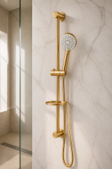 Mat Altın Duş Sistemi Vintage Tasarım Mat Gold Valero Sürgülü Duş Seti ve Alt Banyo Bataryası Seti Fırçalanmış Gold