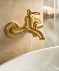Mat Altın Duş Sistemi Vintage Tasarım Mat Gold Valero Sürgülü Duş Seti ve Alt Banyo Bataryası Seti Fırçalanmış Gold