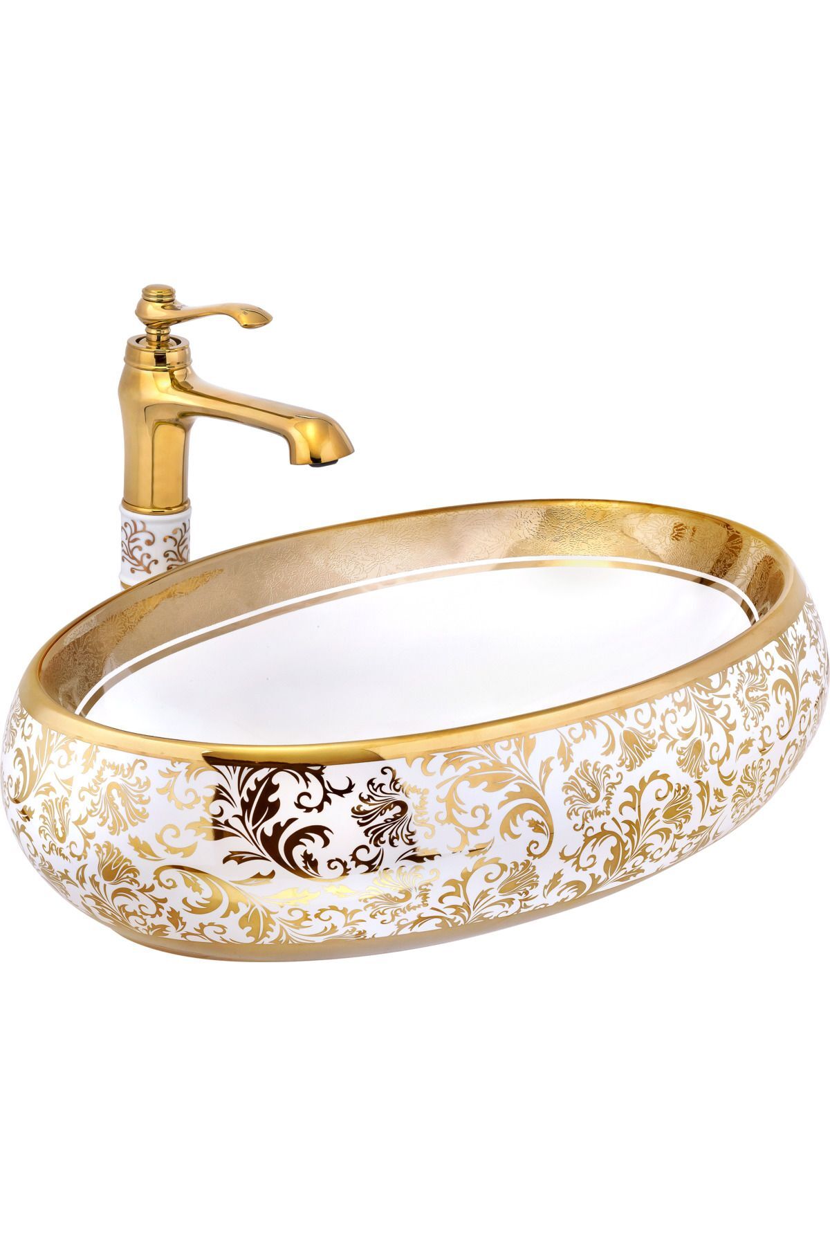 Gold Çanak Lavabo Gold Beyaz Seramik Lavabo İşlemeli 60x40 Armatür Hariçtir