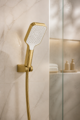 Mat Gold Duş Seti ve Alt Banyo Bataryası Seti Duş Sistemi Fırçalanmış Gold Premium Kare Tasarım