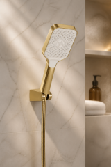 Mat Gold Duş Seti ve Alt Banyo Bataryası Seti Duş Sistemi Fırçalanmış Gold Premium Kare Tasarım
