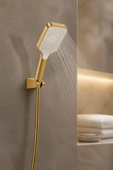 Mat Gold Duş Seti ve Alt Banyo Bataryası Seti Duş Sistemi Fırçalanmış Gold Premium Kare Tasarım