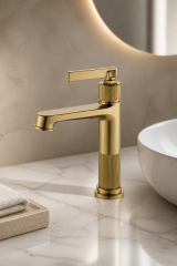 Mat Gold Retro Lavabo Bataryası Vintage Mat Altın Banyo Lavabo Armatür Fırçalanmış Gold