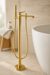Mat Gold Küvet Bataryası Küvetler İçin Uygun Yüksek Model Banyo Armatürü Mat Altın Fırçalanmış
