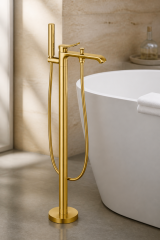 Mat Gold Küvet Bataryası Küvetler İçin Uygun Yüksek Model Banyo Armatürü Mat Altın Fırçalanmış