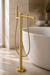 Mat Gold Küvet Bataryası Küvetler İçin Uygun Yüksek Model Banyo Armatürü Mat Altın Fırçalanmış