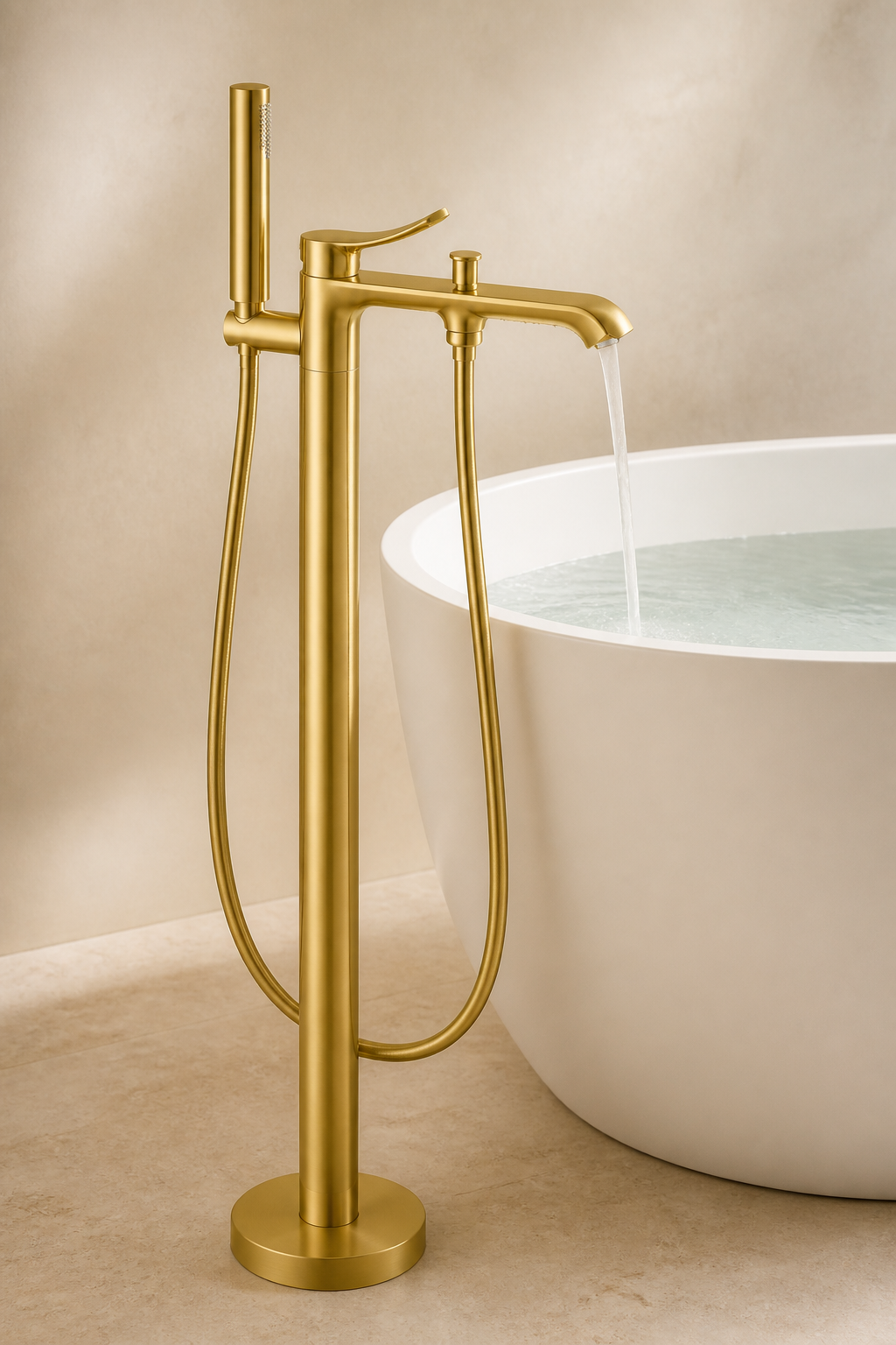 Mat Gold Küvet Bataryası Küvetler İçin Uygun Yüksek Model Banyo Armatürü Mat Altın Fırçalanmış