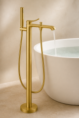 Mat Gold Küvet Bataryası Küvetler İçin Uygun Yüksek Model Banyo Armatürü Mat Altın Fırçalanmış