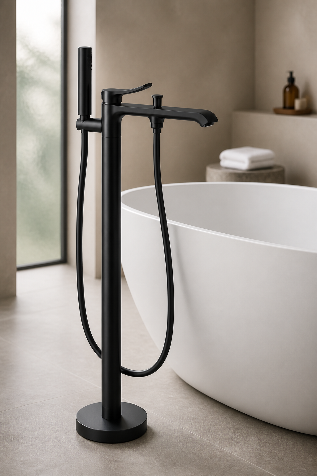 Mat Siyah Küvet Bataryası Küvetler İçin Uygun Yüksek Model Banyo Armatürü Mat Siyah