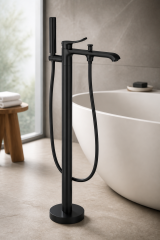 Mat Siyah Küvet Bataryası Küvetler İçin Uygun Yüksek Model Banyo Armatürü Mat Siyah