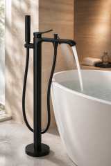 Mat Siyah Küvet Bataryası Küvetler İçin Uygun Yüksek Model Banyo Armatürü Mat Siyah