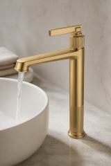 Mat Gold Retro Çanak Lavabo Bataryası Fırçalanmış Altın Vintage Çanak Uyumlu Armatür Pirinç Materyal