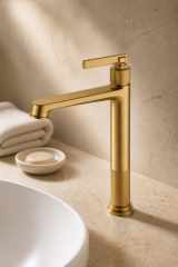 Mat Gold Retro Çanak Lavabo Bataryası Fırçalanmış Altın Vintage Çanak Uyumlu Armatür Pirinç Materyal