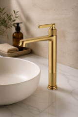 Mat Gold Retro Çanak Lavabo Bataryası Fırçalanmış Altın Vintage Çanak Uyumlu Armatür Pirinç Materyal