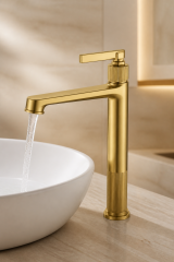Mat Gold Retro Çanak Lavabo Bataryası Fırçalanmış Altın Vintage Çanak Uyumlu Armatür Pirinç Materyal