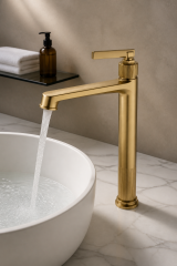 Mat Gold Retro Çanak Lavabo Bataryası Fırçalanmış Altın Vintage Çanak Uyumlu Armatür Pirinç Materyal