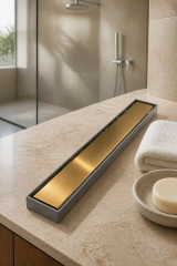 Mat Gold Duş Kanalı 40 Cm Lineer Duş Gideri Antibakteriyal Koku Yapmayan Tasarım Mat Altın Renk