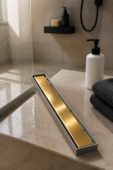 Mat Gold Duş Kanalı 40 Cm Lineer Duş Gideri Antibakteriyal Koku Yapmayan Tasarım Mat Altın Renk
