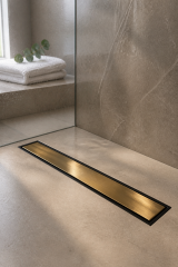 Antik Gold Duş Kanalı 40 Cm Lineer Duş Gideri Antibakteriyal Koku Yapmayan Tasarım Eskitme Gold Renk