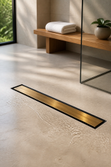 Antik Gold Duş Kanalı 40 Cm Lineer Duş Gideri Antibakteriyal Koku Yapmayan Tasarım Eskitme Gold Renk