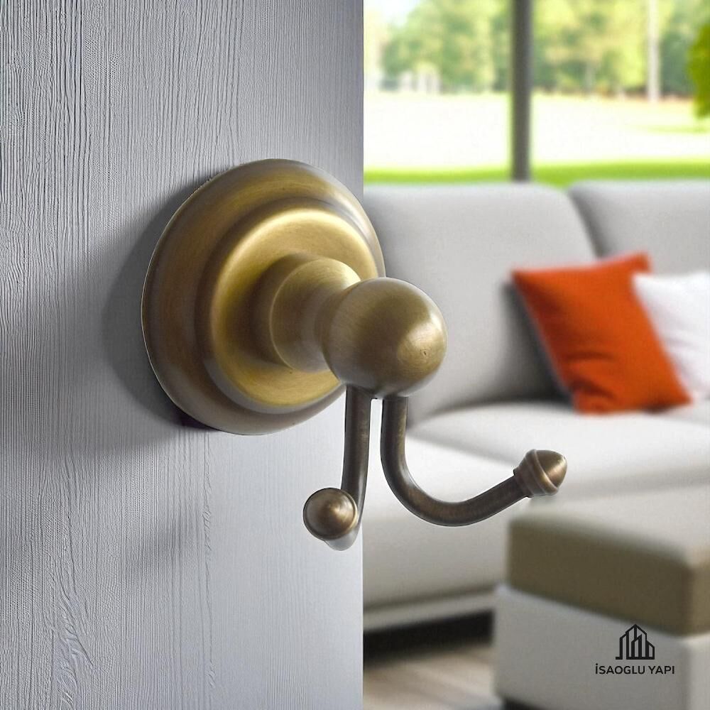 Antik Gold Bornozluk İkili Askılık Vintage Seri Pirinç Malzeme Askılık