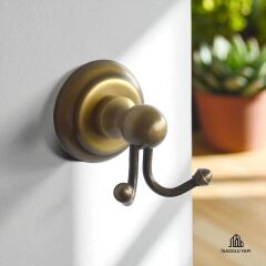 Antik Gold Bornozluk İkili Askılık Vintage Seri Pirinç Malzeme Askılık