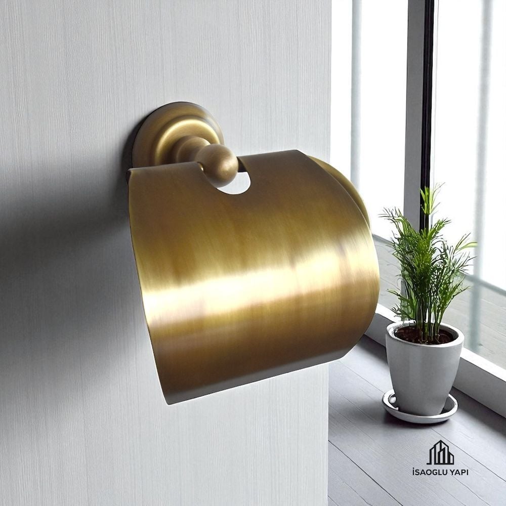 Antik Gold Kapaklı Kağıtlık Klasik Tasarım Vintage Model Tuvalet Kağıtlığı Eskitme Gold