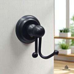 Siyah Bornozluk Siyah İkili Askılık Vintage Seri Klasik Tasarım Mat Siyah Askılık