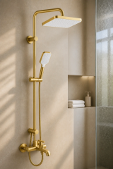Mat Gold Retro Duş Seti Batarya Dahil Komple Retro Mat Altın Fırçalanmış Tepe Yağmurlama Duş Sistemi