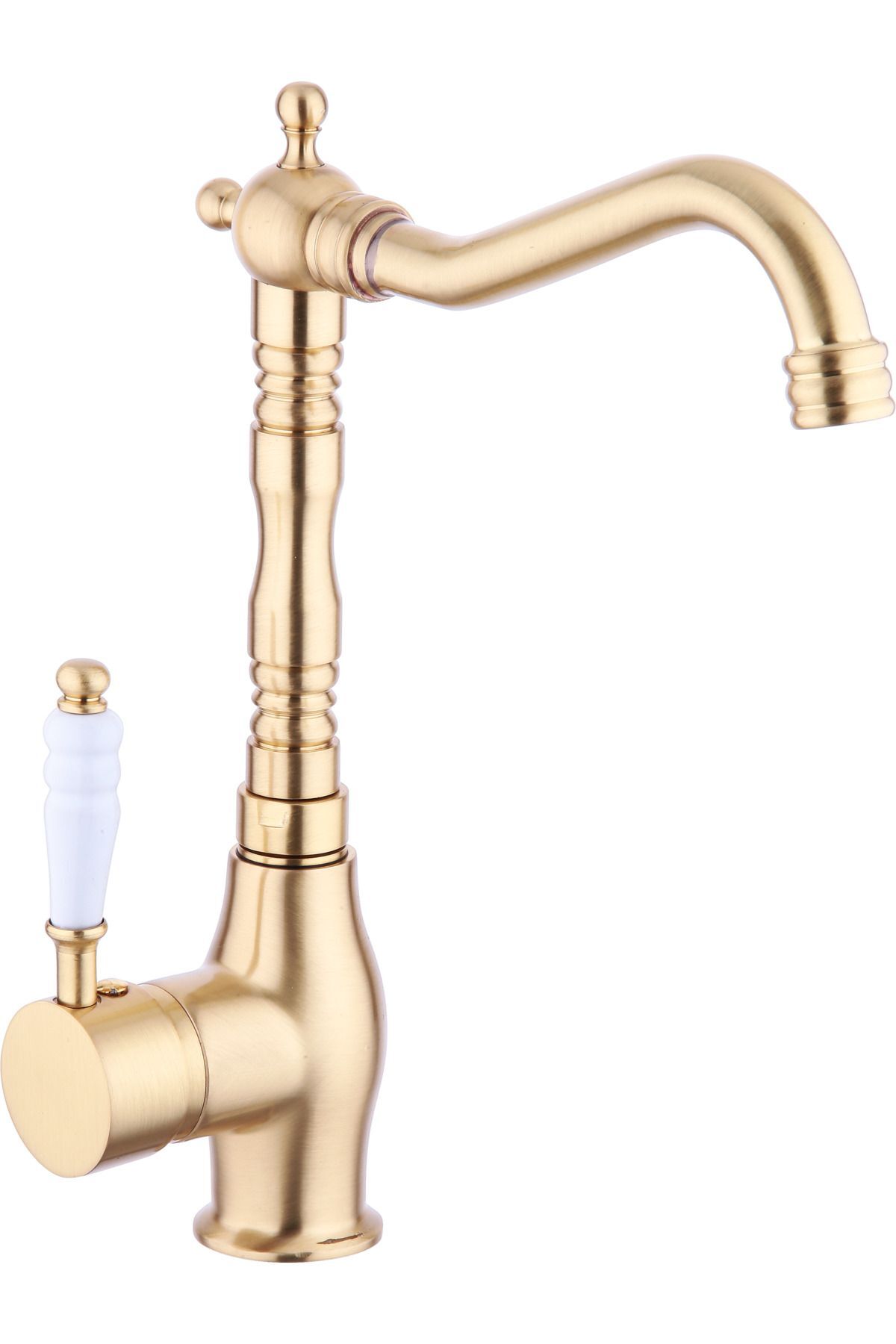 Mutfak Bataryası Gold Evye Musluğu İşlemeli Porsalen Armatür Vintage Tasarım Evye Bataryası Altın