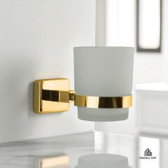 Gold Diş Fırçalık Etejerli Gold Premium Banyo Diş Fırçalık Pirinç Malzeme