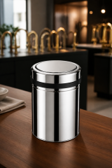 Banyo Çöp Kovası Döner Kapaklı Pratik Kapak 8 Litre Paslanmaz Çelik Banyo Çöp Kovası