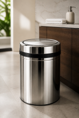 Banyo Çöp Kovası Döner Kapaklı Pratik Kapak 8 Litre Paslanmaz Çelik Banyo Çöp Kovası