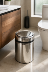 Banyo Çöp Kovası Döner Kapaklı Pratik Kapak 8 Litre Paslanmaz Çelik Banyo Çöp Kovası