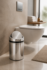 Banyo Çöp Kovası Döner Kapaklı Pratik Kapak 8 Litre Paslanmaz Çelik Banyo Çöp Kovası