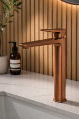 Mat Bakır Çanak Lavabo Bataryası Mat Bronz Yüksek Kare Tasarım Pirinç Lavabo Armatürü Mat Bronz