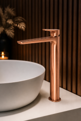 Mat Bakır Çanak Lavabo Bataryası Mat Bronz Yüksek Kare Tasarım Pirinç Lavabo Armatürü Mat Bronz