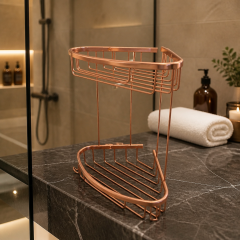 Mat Bakır Banyo Şampuanlık İkili Köşelik Pirinç Mat Bronz Renk Paslanmaz Çelik Malzeme Mat Bakır