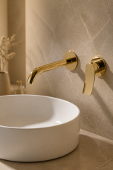 Gold Ankastre Lavabo Bataryası Slim Tasarım Pirinç Materyal 5 Yıl Garantili Altın Lavabo Armatür