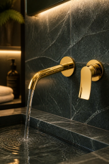 Gold Ankastre Lavabo Bataryası Slim Tasarım Pirinç Materyal 5 Yıl Garantili Altın Lavabo Armatür