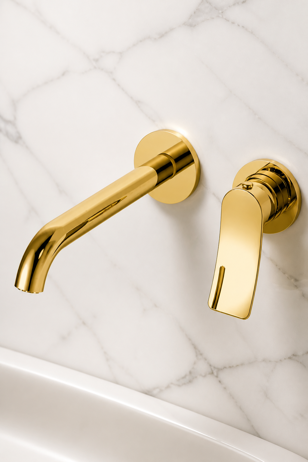 Gold Ankastre Lavabo Bataryası Slim Tasarım Pirinç Materyal 5 Yıl Garantili Altın Lavabo Armatür
